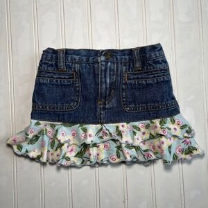 Mary-Kate and Ashley Girls Denim Floral Ruffle Skort Blue 18M Tiered Kidcore